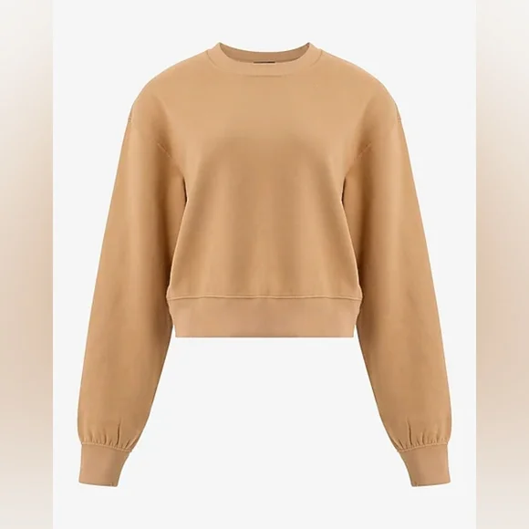 Express Crew Neck Banded Bottom Cropped Sweatshirt - Camel - Size M - Picture 4 of 6